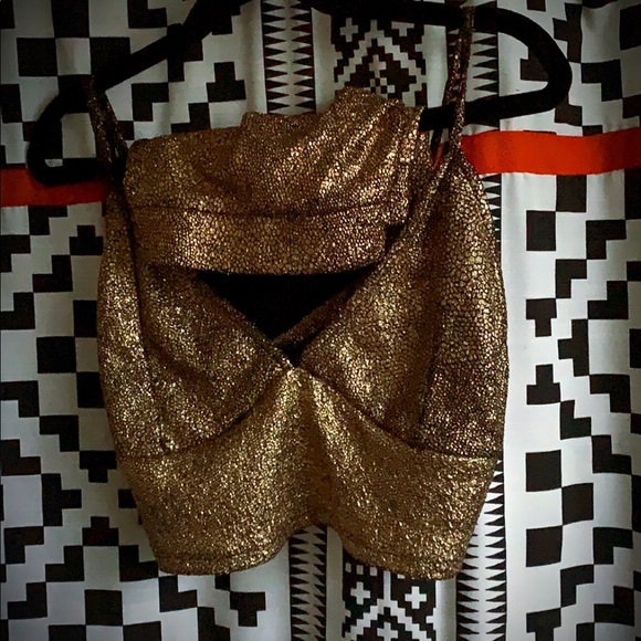 Gold Metallic Set Halter Top and Booty Shorts - Picture 1 of 4